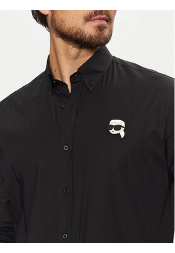 Karl Lagerfeld - KARL LAGERFELD Koszula 605911 551671 Czarny Regular Fit. Typ kołnierza: dekolt w karo. Kolor: czarny. Materiał: bawełna