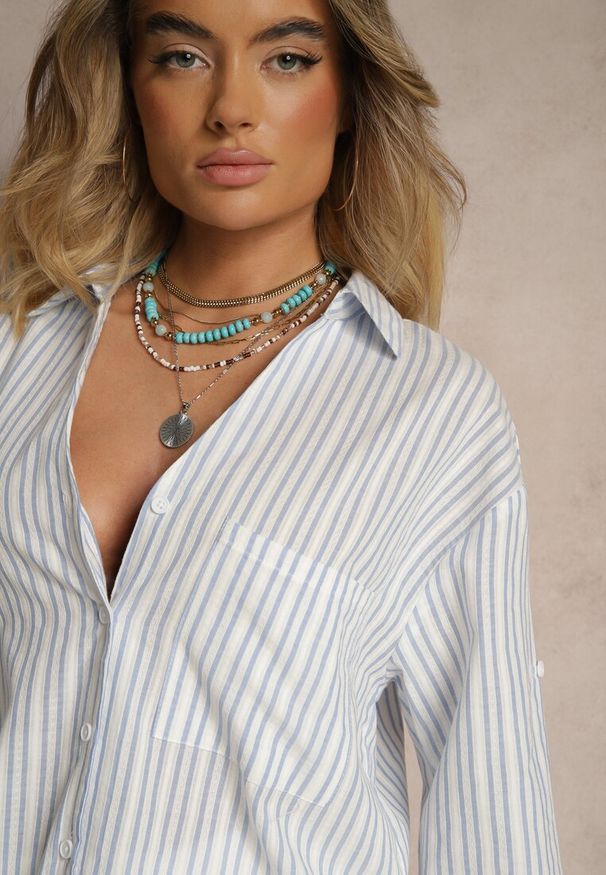 Renee - Niebieska Bawełniana Koszula w Podłużne Paski Toliriana. Okazja: na co dzień. Kolor: niebieski. Materiał: bawełna. Wzór: paski. Styl: klasyczny, casual