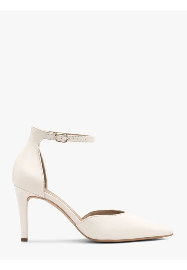 Ryłko - Dwuczęściowe kremowe czółenka na szpilce. Kolor: beżowy. Materiał: skóra. Obcas: na szpilce. Styl: street. Wysokość obcasa: średni