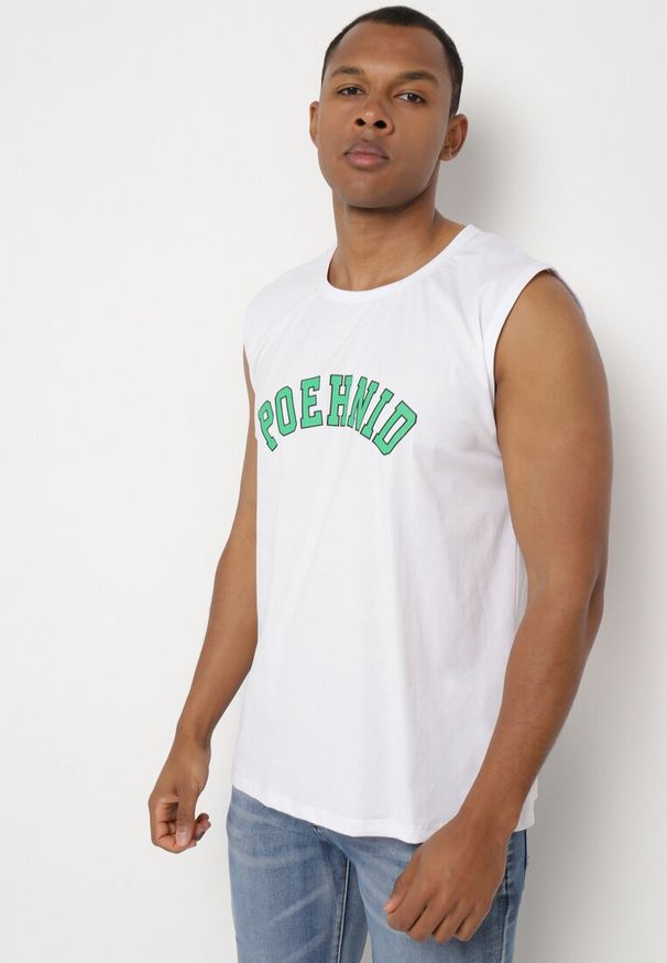 Born2be - Biała Koszulka Bawełniana bez Rękawów z Napisem Tiimasue. Kolor: biały. Materiał: bawełna. Długość rękawa: bez rękawów. Wzór: napisy