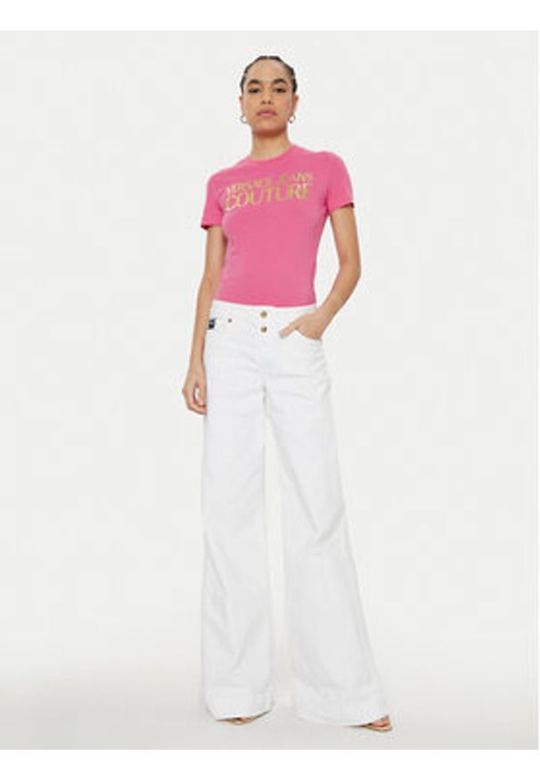 Versace Jeans Couture T-Shirt 78HAHT01 Różowy Regular Fit. Kolor: różowy. Materiał: bawełna