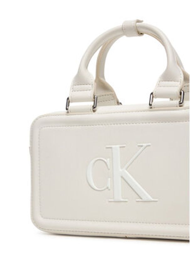 Calvin Klein Torebka Bold Ck Bauletto Crossbody LV04F3411G Biały. Kolor: biały. Materiał: skórzane