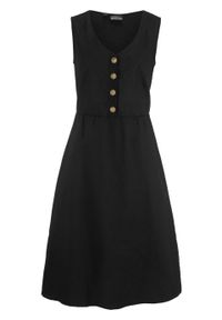Sukienka lniana midi z plisą guzikową bonprix czarny. Kolor: czarny. Materiał: len. Długość: midi #1
