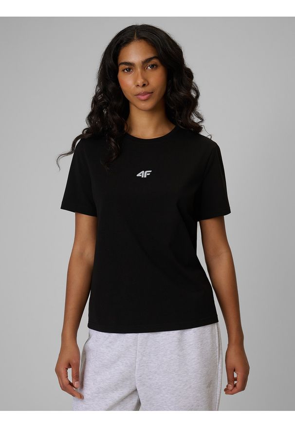4f - 4F T-shirt regular gładki damski - czarny M. Okazja: na co dzień. Kolor: czarny. Materiał: materiał. Wzór: gładki. Styl: casual, sportowy