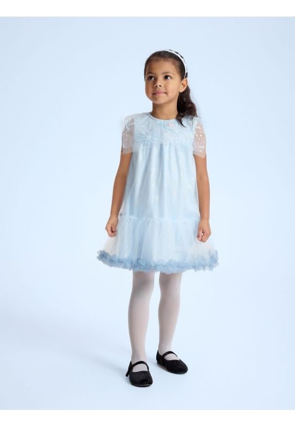 Reserved - Tiulowa sukienka z cekinami - jasnoniebieski. Kolor: niebieski. Materiał: tiul