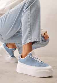 Renee - Niebieskie Sneakersy VICES na Platformie z Ozdobnym Noskiem Attis. Nosek buta: okrągły. Zapięcie: sznurówki. Kolor: niebieski. Materiał: skóra, zamsz. Obcas: na platformie. Wysokość obcasa: średni #1