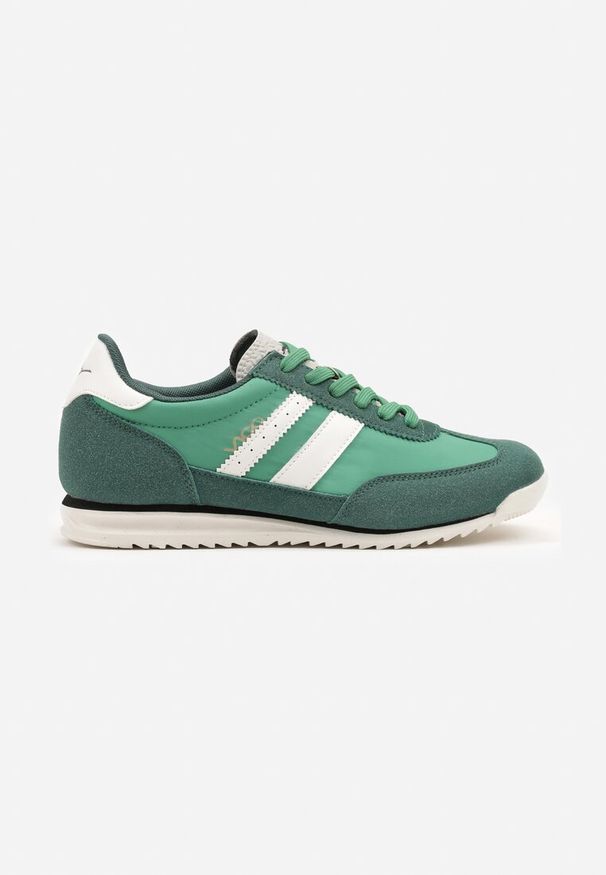 Renee - Zielone Sneakersy Vico z Ozdobnymi Paskami Voinea. Zapięcie: pasek. Kolor: zielony. Materiał: jeans. Wzór: paski. Sezon: lato