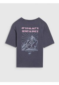 4f - T-shirt oversize z nadrukiem dziewczęcy - szary. Kolor: szary. Wzór: nadruk