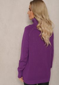Renee - Fioletowy Casualowy Golf z Domieszką Wiskozy Ozdobiony Małymi Kieszeniami Viasya. Okazja: na co dzień. Typ kołnierza: golf. Kolekcja: plus size. Kolor: fioletowy. Długość: długie. Wzór: aplikacja. Materiał: wiskoza. Długość rękawa: długi rękaw. Styl: casual