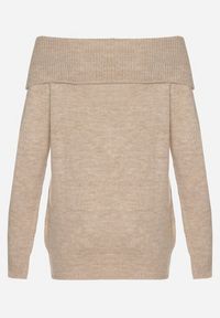 Born2be - Beżowy Sweter z Wywiniętym Dekoltem Parira. Kolor: beżowy. Długość rękawa: długi rękaw. Długość: długie. Wzór: aplikacja, bez wzorów. Styl: elegancki #6