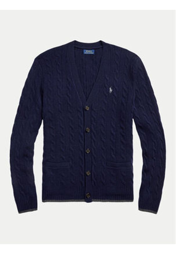 Polo Ralph Lauren Kardigan 710949808001 Granatowy Regular Fit. Typ kołnierza: polo. Kolor: niebieski. Materiał: wełna