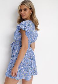 Born2be - Niebieska Sukienka Dioete. Kolor: niebieski. Materiał: materiał. Wzór: kwiaty #2