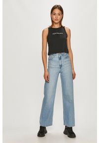 Calvin Klein Jeans T-shirt. Kolor: czarny. Materiał: bawełna. Długość rękawa: na ramiączkach. Wzór: nadruk #4
