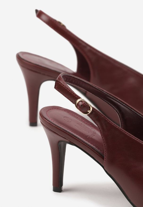 Born2be - Bordowe Sandały na Szpilce z Odkrytą Piętą i Noskiem w Szpic Zarimae. Zapięcie: pasek. Kolor: czerwony. Obcas: na szpilce. Styl: glamour, klasyczny, elegancki