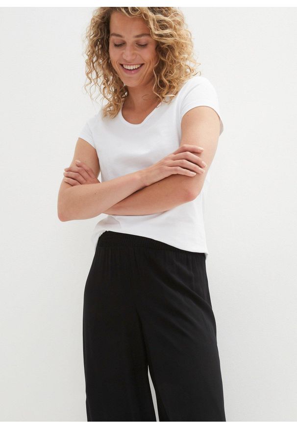 bonprix - Spodnie culotte w długości do łydki, ze zrównoważonej wiskozy. Kolor: czarny. Materiał: wiskoza. Styl: elegancki