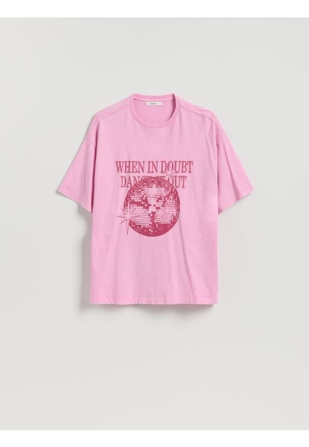 Reserved - T-shirt z nadrukiem - różowy. Kolor: różowy. Materiał: bawełna, dzianina. Wzór: nadruk