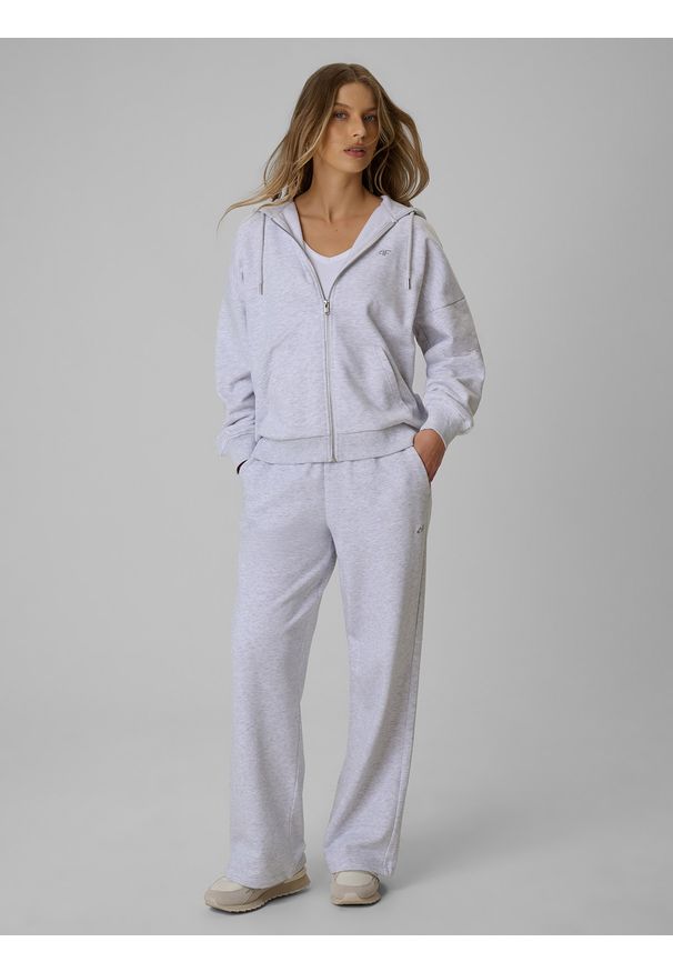 4f - 4F Bluza dresowa loose z kapturem damska - szara M. Okazja: na co dzień. Typ kołnierza: kaptur. Kolor: szary. Materiał: dresówka. Styl: casual