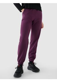 4f - 4F Spodnie dresowe joggery damskie - fioletowe XXL. Kolor: fioletowy. Materiał: dresówka. Wzór: gładki, ze splotem