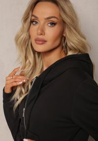Renee - Czarny Komplet Dresowy z Bawełny Spodnie Dzwony i Rozpinana Bluza z Kapturem Auim. Kolor: czarny. Materiał: bawełna, dresówka. Sport: turystyka piesza