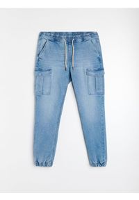 Sinsay - Jeansy jogger cargo z efektem sprania - niebieski. Kolor: niebieski #1
