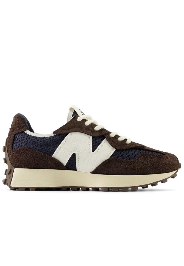 Buty New Balance U327WVB - brązowe. Okazja: na co dzień. Zapięcie: sznurówki. Kolor: brązowy. Materiał: guma, skóra, prążkowany, zamsz, materiał. Szerokość cholewki: normalna