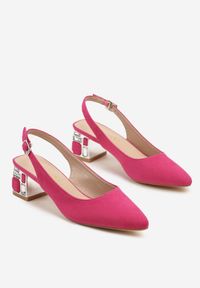 Renee - Fuksjowe Sandały Vices na Ozdobnym Słupku Typu Slingback ze Skórzaną Wkładką Eraliora. Okazja: na co dzień. Zapięcie: sprzączka. Kolor: różowy. Materiał: skóra. Obcas: na słupku. Styl: casual, elegancki #4