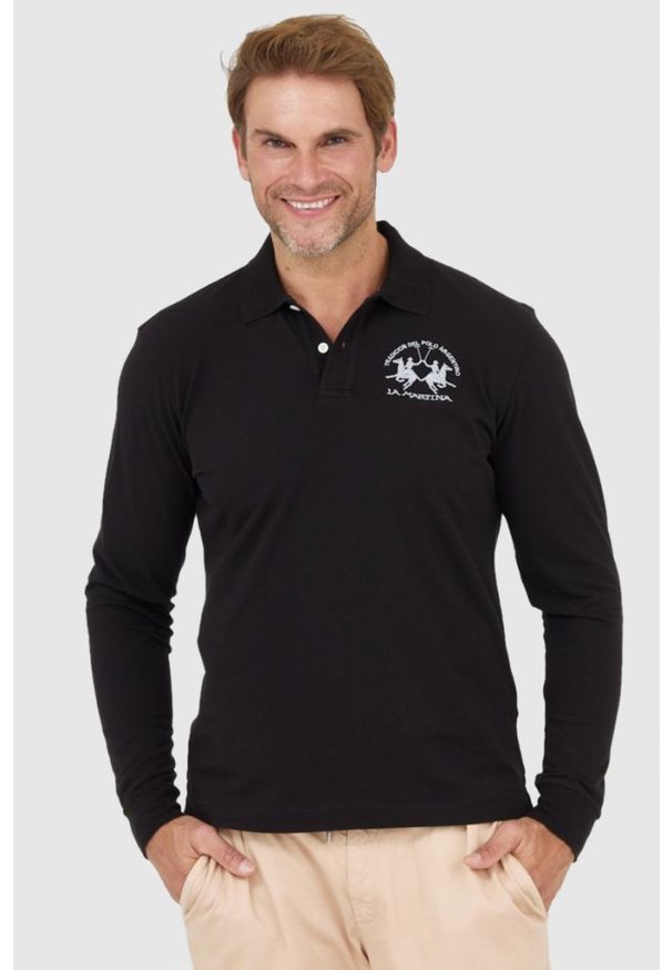La Martina - LA MARTINA Czarne męskie polo z długim rękawem, Rozmiar XXL. Typ kołnierza: polo. Kolor: czarny. Długość rękawa: długi rękaw. Długość: długie