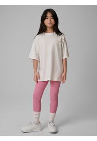 4f - 4F T-shirt loose z nadrukiem dziewczęcy - biały 134/140 (8-10 lat). Okazja: na spacer, na co dzień, na uczelnię. Kolor: biały. Materiał: dzianina, bawełna, skóra, materiał. Wzór: nadruk. Sezon: lato. Styl: casual #2