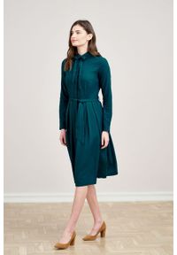 Marie Zélie - Sukienka Leandra ciemna zieleń. Typ kołnierza: kokarda. Materiał: bawełna, wiskoza, tkanina, materiał. Długość rękawa: długi rękaw #4