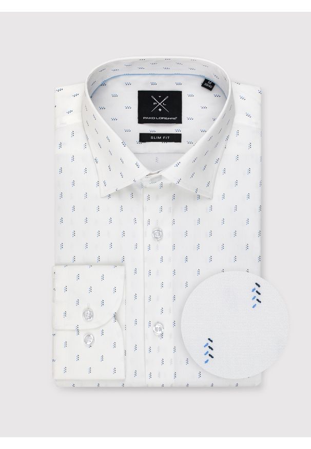 Pako Lorente - PAKO LORENTE – Biała koszula męska w mikrowzór. Kolor: biały. Materiał: bawełna, elastan. Długość rękawa: długi rękaw. Długość: długie. Sezon: wiosna, lato