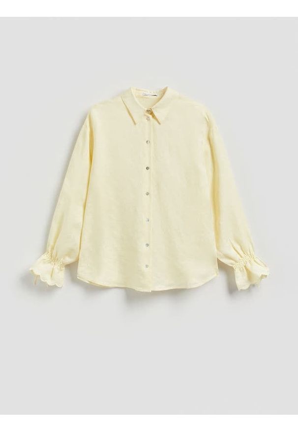 Reserved - Koszula z lnem - jasnożółty. Kolor: żółty. Materiał: len