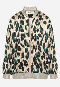 Born2be - Beżowo-Zielona Kurtka Bomberka w Panterkę ze Ściągaczami Irira. Okazja: na spacer, na co dzień. Kolor: beżowy. Materiał: jeans. Długość rękawa: długi rękaw. Długość: długie. Wzór: motyw zwierzęcy. Styl: casual, elegancki #6