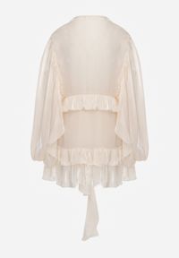 Renee - Beżowa Sukienka Boho z Asymetrycznymi Falbanami i Bufiastymi Rękawami Sofeusa. Kolor: beżowy. Typ sukienki: asymetryczne. Styl: boho #8