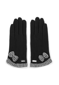 Wittchen - Damskie rękawiczki z kokardą w pepitkę czarne. Kolor: czarny. Materiał: wełna. Wzór: haft, gładki. Styl: klasyczny, elegancki #5