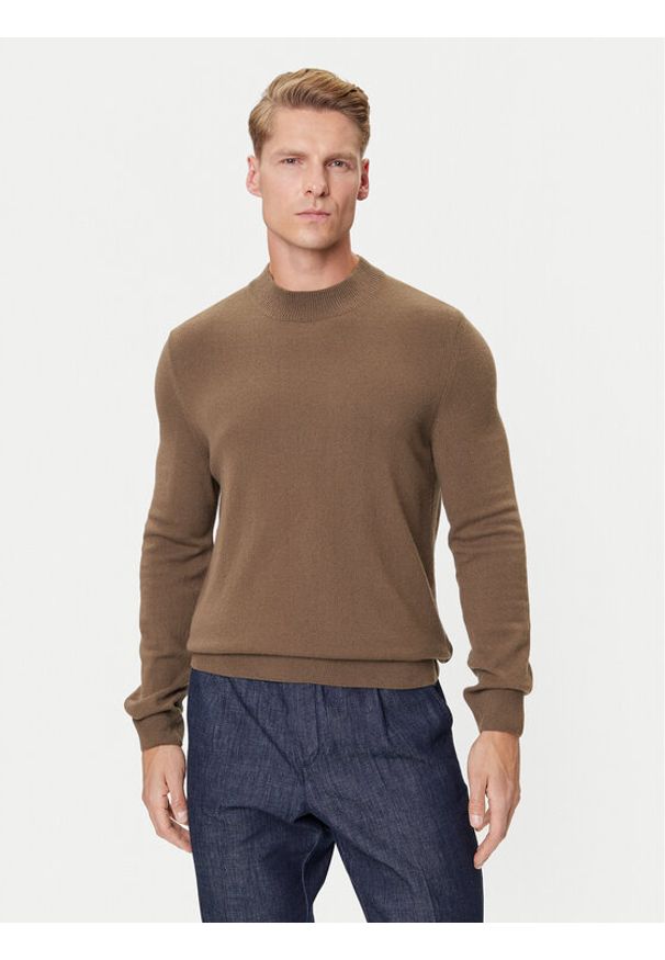 Marc O'Polo Denim Sweter 5000007280 Brązowy Regular Fit. Typ kołnierza: polo. Kolor: brązowy. Materiał: wełna