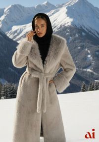 Renee - Szary Futrzany Płaszcz z Wiązanym Paskiem Ozdobnym Kołnierzem i Mankietami Viaressa. Okazja: na co dzień. Kolor: szary. Materiał: futro. Długość rękawa: długi rękaw. Długość: długie. Styl: casual, rockowy, elegancki #1