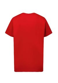 DSQUARED2 KIDS - Czerwony t-shirt z białymi napisami 4-16 lat. Kolor: czerwony. Materiał: bawełna. Długość rękawa: krótki rękaw. Wzór: napisy. Sezon: lato. Styl: klasyczny