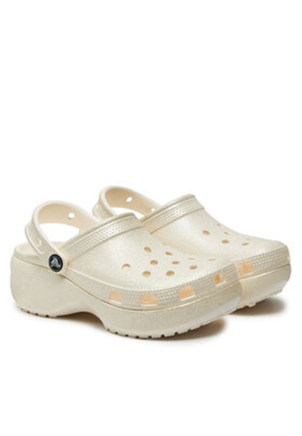 Crocs Klapki Classic Platform Glitter Clog W 207241 Écru. Kolor: kremowy. Obcas: na platformie