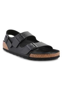 Sandały Birkenstock Milano Bs M 1024997 czarne. Okazja: na co dzień, na spacer. Zapięcie: pasek. Kolor: czarny. Materiał: materiał. Wzór: paski. Styl: casual