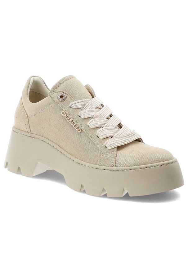 CheBello - Złote Półbuty Chebello Modne Obuwie Damskie. Okazja: na co dzień. Zapięcie: sznurówki. Kolor: złoty. Materiał: materiał. Styl: casual, elegancki, klasyczny
