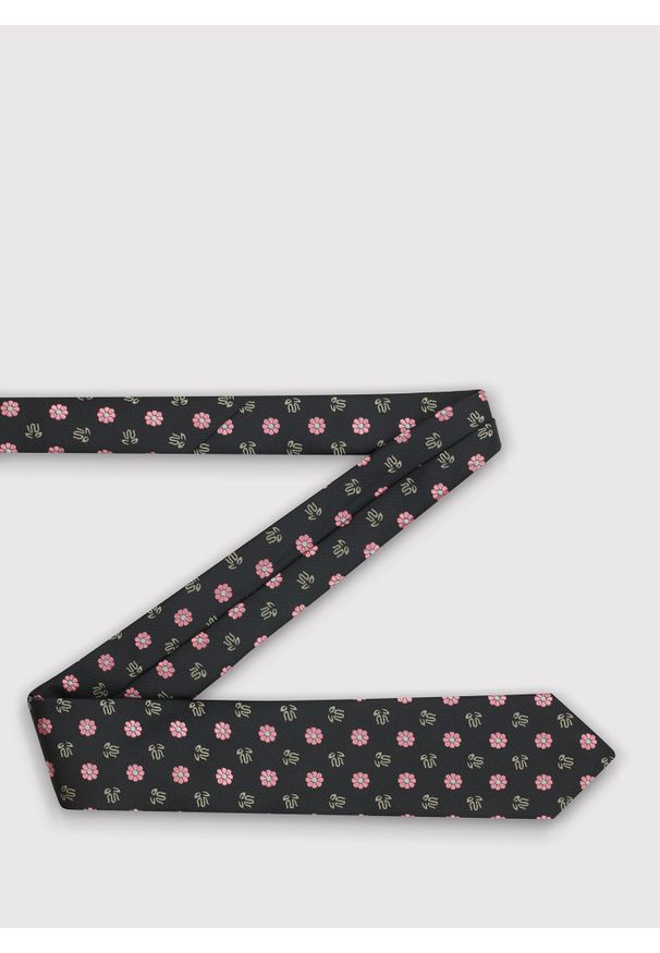 Pako Lorente - PAKO LORENTE – Czarny krawat męski w kwiecisty wzór. Kolor: czarny. Materiał: poliester. Wzór: kwiaty