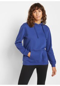bonprix - Bluza z kapturem, z miękkiego materiału frotte. Typ kołnierza: kaptur. Kolor: niebieski. Materiał: materiał. Styl: sportowy #1