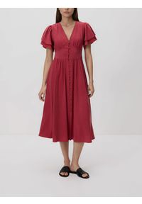 Reserved - Sukienka midi z modalem - czerwony. Kolor: czerwony. Materiał: tkanina. Długość: midi #1