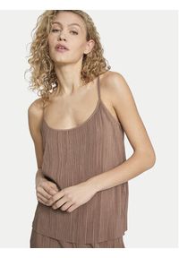 Vila Top Plisa 14096337 Brązowy Relaxed Fit. Kolor: brązowy. Materiał: syntetyk, wiskoza