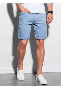 Ombre Clothing - Krótkie spodenki męskie casual W303 - błękitne - XXL. Okazja: na co dzień. Kolor: niebieski. Materiał: bawełna, elastan. Długość: krótkie. Styl: casual