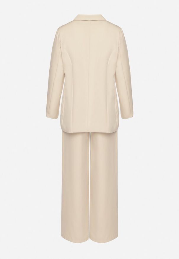 Born2be - Beżowy Garnitur Dwurzędowa Marynarka z Usztywnionymi Ramionami i Spodnie Sonavitia. Kolor: beżowy