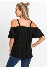 Shirt cold-shoulder z koronką bonprix czarny. Kolor: czarny. Materiał: koronka. Wzór: koronka #6