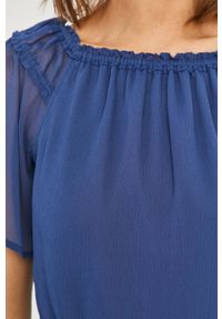 DKNY - Dkny - Sukienka. Typ kołnierza: dekolt hiszpanka. Kolor: niebieski. Materiał: tkanina. Długość rękawa: krótki rękaw. Wzór: gładki. Typ sukienki: rozkloszowane #5