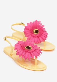 Born2be - Żółte Sandały Japonki z Ozdobnym Kwiatem Navita. Kolor: żółty. Wzór: kwiaty