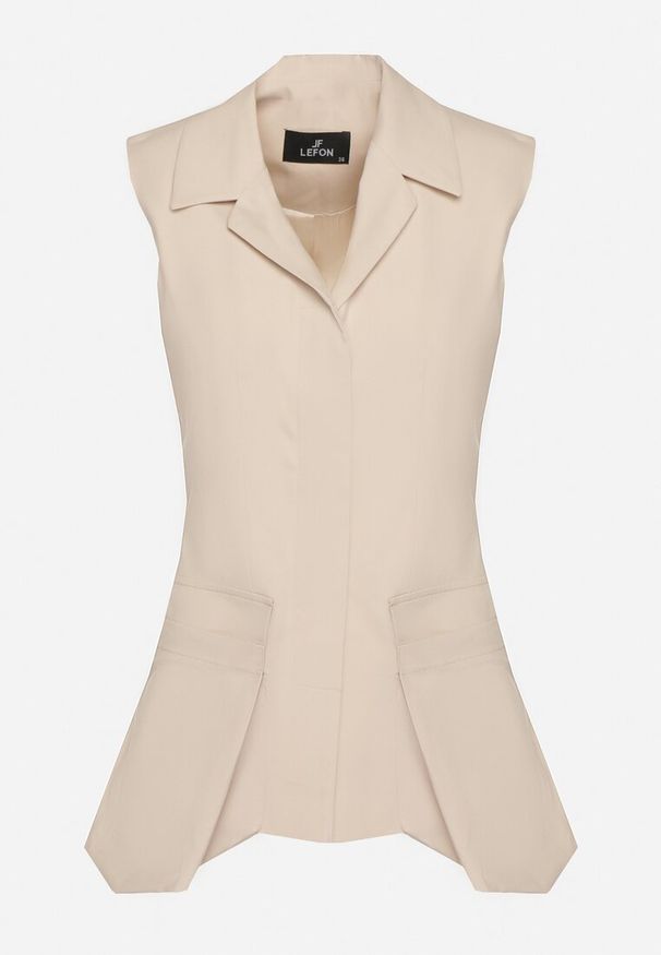 Born2be - Beżowa Elegancka Kamizelka z Bawełną Zapinana na Guzik z Wsuwanymi Kieszeniami Tiamaella. Kolor: beżowy. Materiał: bawełna. Sezon: wiosna, lato. Styl: elegancki